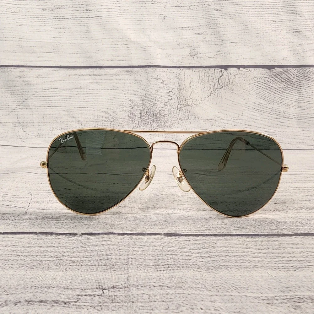 Vintage B&L Ray-Ban Aviator Sunglasses Gold G-15 Green Lens 58mm USA Made